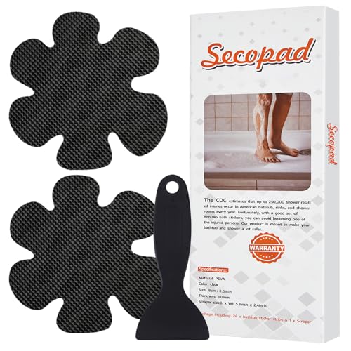 Secopad Bathtub Stickers Non-Slip, 24PCS Safety Shower Treads Adhesive Appliques with Premium Scrape (Black) - color: Black