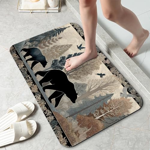 Cute Brown Bear Fast Drying Absorbent Bathroom Mat, Non-Slip Rubber Backing Thin Low-Profile Bath Rug, Easy-Clean Bathroom Floor Mat for Shower, Bathtub, Kitchen, or Entryway - color: Cute Brown Bear