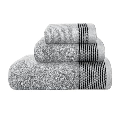 Ultra Soft 3 Pack Cotton Towel Set, Contains a Bath Towel 28x55 inch, a Hand Towel 16x24 inch & a Wash Coth 12x12 inch, Ideal Everyday use, Compact & Lightweight -Light Grey - color: Light Grey, size: 3 Pack Set