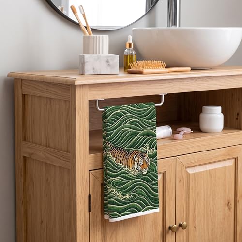 Funny Bathroom Hand Towel, Tiger Swimming Decorative Towels for Bathroom, Soft Microfiber Waffle Weave Housewarming Gift 16x24 Inches (015)