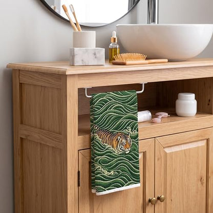 Funny Bathroom Hand Towel, Tiger Swimming Decorative Towels for Bathroom, Soft Microfiber Waffle Weave Housewarming Gift 16x24 Inches (015)