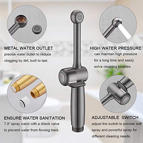 Handheld Bidet Toilet Sprayer, Black Bidet Spray for Toilet, Cloth Diaper Sprayer with Backflow Preventer, Adjustable Water Pressure Brass Hand Held Spray Attachment