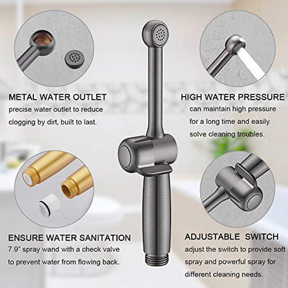 Handheld Bidet Toilet Sprayer, Black Bidet Spray for Toilet, Cloth Diaper Sprayer with Backflow Preventer, Adjustable Water Pressure Brass Hand Held Spray Attachment