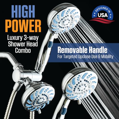 AquaCare 2026 High Pressure Dual Handheld Shower Head Combo w/Pause Switch | Detachable Showerhead Wand, Stay-Clean Jets, Extra-long 6 ft. Stainless Steel Hose, Dual Wall & Overhead Brackets / Chrome - color: Chrome