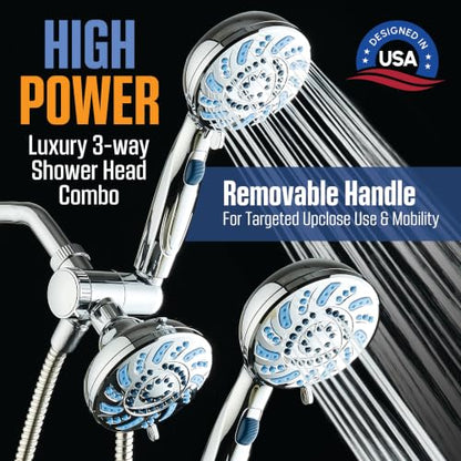 AquaCare 2026 High Pressure Dual Handheld Shower Head Combo w/Pause Switch | Detachable Showerhead Wand, Stay-Clean Jets, Extra-long 6 ft. Stainless Steel Hose, Dual Wall & Overhead Brackets / Chrome - color: Chrome