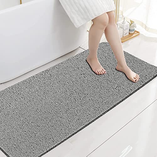 godehone Shower Mats Non Slip Without Suction Cups, PVC Loofah Bathroom Mats, Loofah Mats for Shower and Bathroom, Quick Drying, 17.1× 59 Inch, Grey - color: Grey, size: 59" x 17.1" (Rectangular)