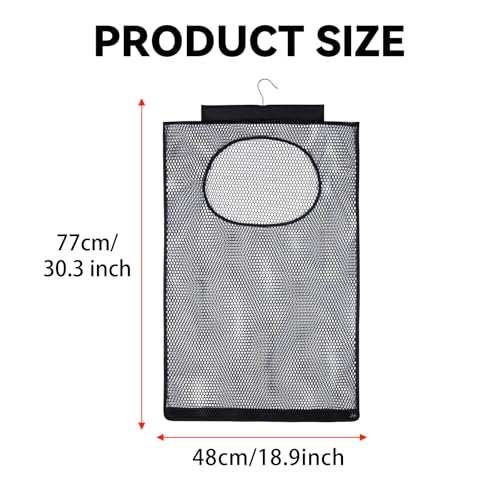 Hanging Mesh Laundry Hamper – Large 30in x 19in Clothes Bag for Easy Storage, Black – Convenient for Bathroom, Closet & Behind the Door Use