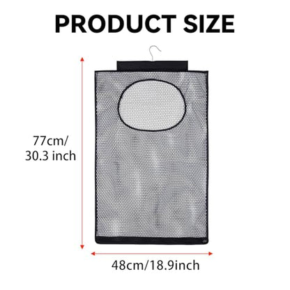 Hanging Mesh Laundry Hamper – Large 30in x 19in Clothes Bag for Easy Storage, Black – Convenient for Bathroom, Closet & Behind the Door Use