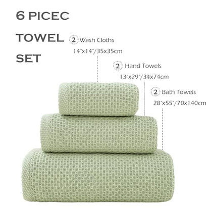 SK Studio 6 Piece Blue Bath Towels Set Cotton Waffle Bathroom Towels | 2 Bath Towels, 2 Hand Towels, 2 Washcloths Quick Dry for College Dorm, Spa - color: Blue