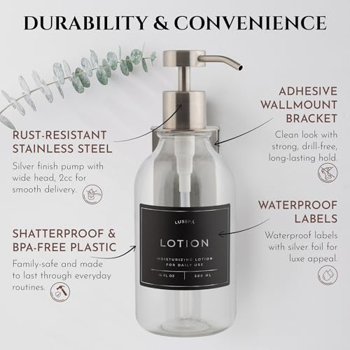 Shower Shampoo Dispenser Wall Mounted – Refillable 16.9 oz Clear Bottle with Stainless Steel Pump & No-Drill Adhesive Holder – Soap Dispenser for Bathroom (1 X Clear/Silver) - color: 1 X Clear/Silver