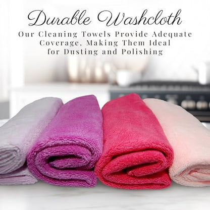 EcoSol Designs - Microfiber Towels, Cleaning & Drying Must-Have, Soft, Thick Dry/Wipe for Personal/Home/Office/Car Use, 4 12x12 Towels with Hanging Loops in Dark and Light Pink, Purple & Lavender - color: Pink Dark, Pink Light, Purple, Lavender