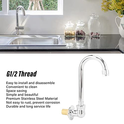 Foot Pedal Faucet, Stainless Steel G12 Thread Wall Mounted Knee Valve Basin Tap Valve Bathroom Basin Faucet Set for Hospital Medical Laboratory