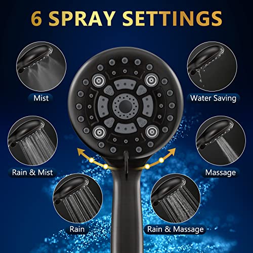 6 Spray Modes High Pressure Handheld Showerhead Set Upgraded | 5 Inches Shower Head with Handheld Spray Oil Rubbed Bronze Handheld Shower Head 60 Inches Stainless Steel Hose-1-Min Install - color: Oil Rubbed Bronze