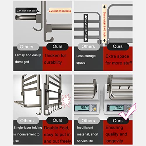 (1 Pack) Yariwiz Grey Towel Rack Wall Mounted No Drill and Screw Mounting, Bathroom Bath Shower Length 24 inch Double Towel Rod with Shelf Hotel Towel Rack B0502-GREY - color: Style#2-grey
