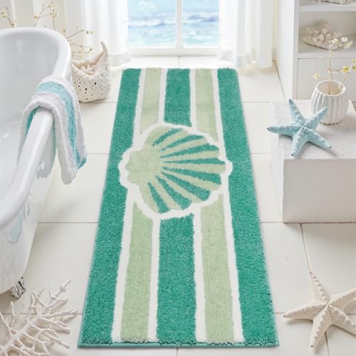 Tyrot Green Beach Bathroom Rugs Non Slip Washable Cute Coastal Bath Mats Rugs for Bathroom Floor Nautical Fluffy Plush Soft Absorbent Farmhouse Carpet for Shower, Tub, 20x47 inch - color: Sea Shell-green, size: 20 x 47 inches