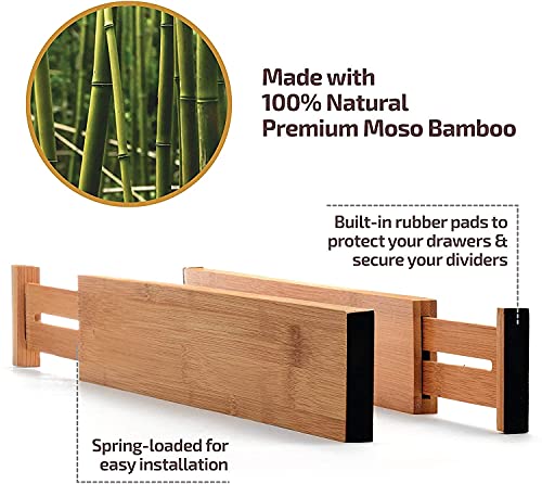 6-Pack Drawer Dividers 2.6-Inch High Dresser Drawer Organizer 16 to 22 Inch | Bamboo, Spring Loaded, No Tools Needed, Fits Wide Drawers for Socks, Clothes, Utensils, Bedroom, Bathroom, Kitchen, Office - color: Bamboo
