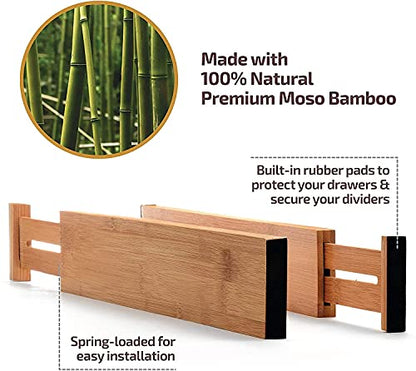 6-Pack Drawer Dividers 2.6-Inch High Dresser Drawer Organizer 16 to 22 Inch | Bamboo, Spring Loaded, No Tools Needed, Fits Wide Drawers for Socks, Clothes, Utensils, Bedroom, Bathroom, Kitchen, Office - color: Bamboo
