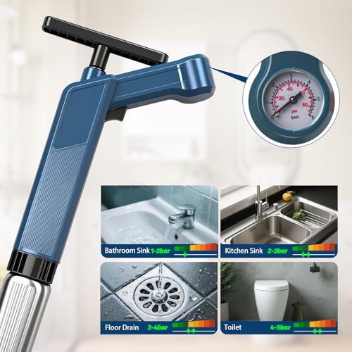 Toilet Plungers for Bathroom Heavy Duty, High Pressure Toilet Auger Air Drain Blaster with Real-Time Toilet Snake Drain Clog Remover,Toilet Unclogger Tool,Sink Shower Tubs Plumbing Clogs (Blue)