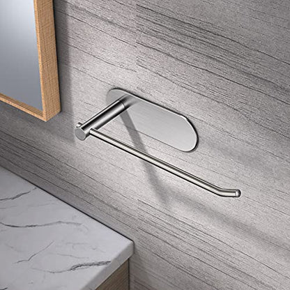 VAEHOLD Self Adhesive Hand Towel Holder for Bathroom, Silver Towel Rack Towel Ring Hanger Towel for Kitchen No Drilling - SUS 304 Stainless Steel Brushed