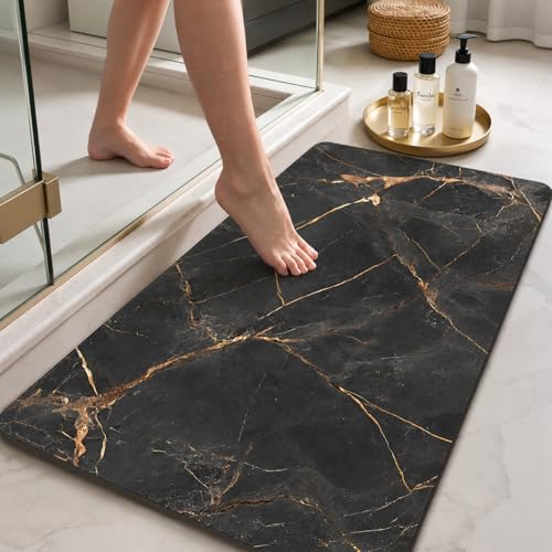 Color&Geometry Black Marble Bathroom Rugs Non Slip,Absorbent Thin Bath Mat | Washable Bath mats for Bathroom,Bath Mat Quick Dry Low Pile Bathroom Rug for Bathtub and Shower Floor 36"x24" - color: Gold-veined Marble, size: 24"x36"