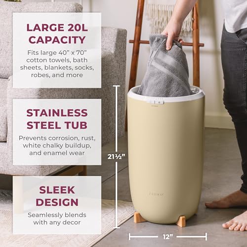 Zadro Large Aromatherapy Towel Warmer Bucket - with Essential Oil Wood Disk for Spa and Bathroom, Luxury Stainless Steel Towel Heater, Auto Shut off, Fits 2 large Towels, Blanket, Bathrobe, PJs