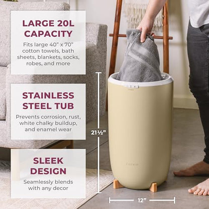Zadro Large Aromatherapy Towel Warmer Bucket - with Essential Oil Wood Disk for Spa and Bathroom, Luxury Stainless Steel Towel Heater, Auto Shut off, Fits 2 large Towels, Blanket, Bathrobe, PJs