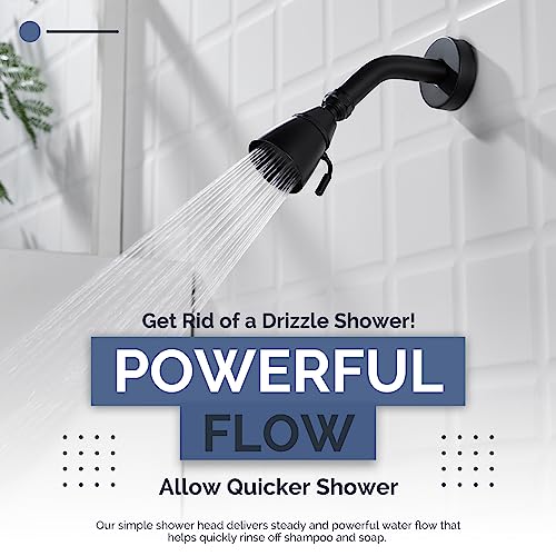 Angle Simple High Flow Shower Spray Head Adjustable, G 1/2, Matte Black | Brass, Swivel High Pressure Shower Head, Adjustable Angle and Water Flow, No Flow Restrictor, Easy to Wash Clean - color: Matte Black