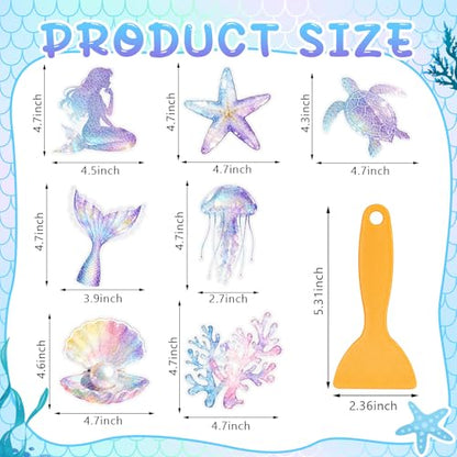 Fullhawl 30 Pcs Mermaid Non Slip Bathtub Stickers Colorful Mermaid Anti Slip Shower Stickers Shower Floor Nonslip Sticker Applique Adhesive Decals Treads with Scraper for Bathtub Bathroom Floor - style: Mermaid