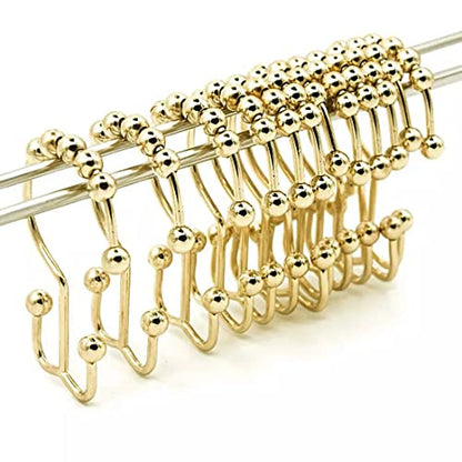 Shower Curtain Hooks Double - Set of 12 Metal Shower Curtain Rings - Double Glide Shower Hooks for Bathroom Curtain (Gold) - color: Gold