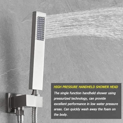 Brushed Nickel Shower System Bathroom 16 Inch Rain Shower Head Ceiling Mount with Handheld Luxury High Pressure Shower Combo Set Shower Faucet Rough-in Valve Body and Trim Kit - color: Brushed Nickel, size: 16 Inch