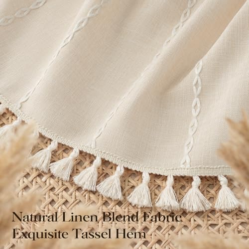 54x81 Ringless Boho Stripe Tassel Shower Curtain with Snap Liner Cream | Narrow Long Size, Heavy Duty Linen Blend, 3 in 1 Shower Curtain Set, Farmhouse Style, Waterproof & Washable, Mesh Top Window - color: A - Cream, size: 54"W x 81"L (Pack of 1)