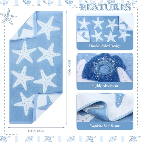Chumia 3 Pack Coastal Bathroom Towels, Starfish Embroidered Hand Towel Set, 15.75 x 23.62 Inch Cotton Jacquard Washcloth, Soft Decorative Gift for Summer Holiday Beach Home Bathroom Kitchen Decor