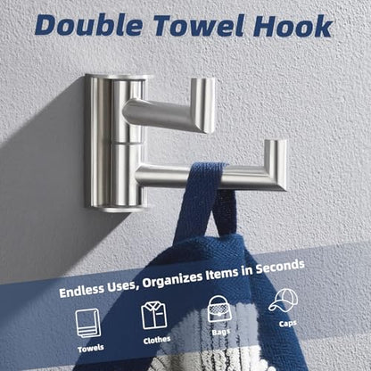 Double Swivel Towel Hook, Brushed Nickel, 304 Stainless Steel | 180° Adjustable Positions, Fold-Flat Storage, Upturned End Stops, Towels, Robes & Bags, Bathroom, Kitchen & Closet Use - color: Brushed Nickel, size: 1 Pack