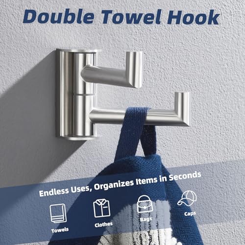 Double Swivel Towel Hook, Brushed Nickel, 304 Stainless Steel | 180° Adjustable Positions, Fold-Flat Storage, Upturned End Stops, Towels, Robes & Bags, Bathroom, Kitchen & Closet Use - color: Brushed Nickel, size: 1 Pack
