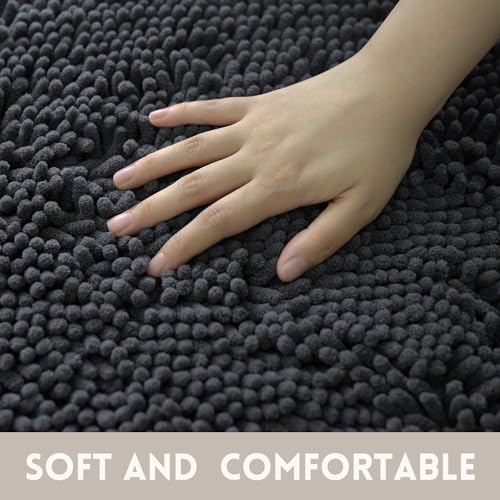 Bathroom Rug Sets 2 Piece, Extra Thick and Absorbent, Non-Slip, Machine Washable, Dry Quckily, Soft Cozy Plush, Used Under Shower Bathtub and Sink, Dark Grey - color: Dark Grey, size: 20 x 32 inch + 20 x 20 inch (U-Shape)