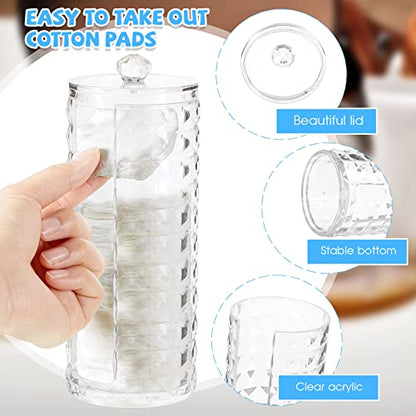 Skylety 2 Pcs Bathroom Cup Dispenser with Lid Acrylic Bathroom Cup Holder Makeup Cotton Pad Holder Organizer for 3-4oz Disposable Paper Mug Clear Diamond Pattern Cotton Rounds Container