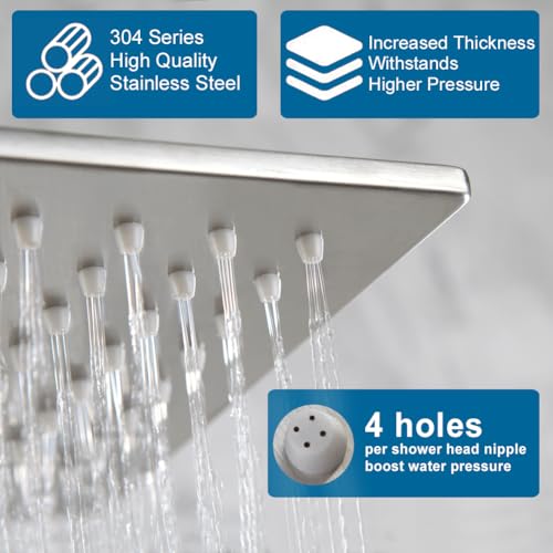 Shower Faucet Set with Rainfall 12 Inch Shower Head, Wall Mounted Bathroom Shower System Brushed Nickel, Single Function Shower Trim Kit with Valve - color: Brushed Nickel, size: 12 Inch (Wall Mount)