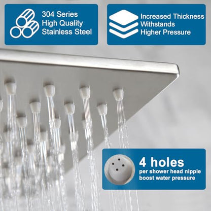 Shower Faucet Set with Rainfall 12 Inch Shower Head, Wall Mounted Bathroom Shower System Brushed Nickel, Single Function Shower Trim Kit with Valve - color: Brushed Nickel, size: 12 Inch (Wall Mount)