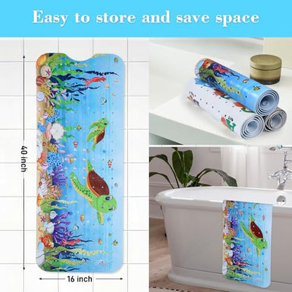 Secopad Bathtub Mat Non Slip, Cute Tub Mat, 40" x 16", Red Turtles | Rectangular, Anti-Slip, Machine Washable, with Drain Holes and Suction Cups,For Bathtub and Shower Floor, for Toddler & Kids - color: Red Turtles