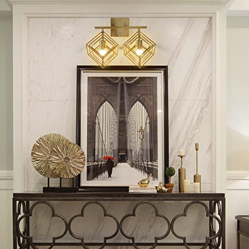 Bathroom Vanity Light with 2 Bulbs Bathroom Light Fixtures Over Mirror with Rotatable 2 Cube Shades Modern Wall Mounted Brushed Brass - color: Brushed Brass, size: 2-Lights ( 16" Width )