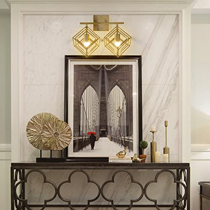 Bathroom Vanity Light with 2 Bulbs Bathroom Light Fixtures Over Mirror with Rotatable 2 Cube Shades Modern Wall Mounted Brushed Brass - color: Brushed Brass, size: 2-Lights ( 16" Width )