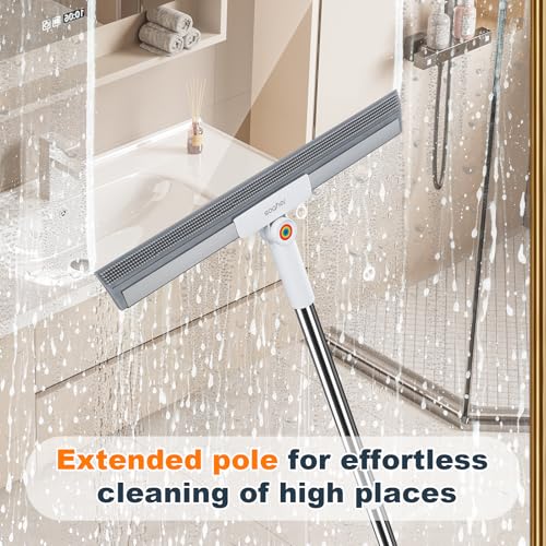 Rubber Squeegee Broom for Floor,Upgrade 62" Long Handle Window Squeegee, 2 Cleaning Cloths, Silicone Pet Hair Remover,Magic Broom Removes Water Spots, Stains, Grease, and Hair from Glass Surfaces. - size: Large (3 in 1)