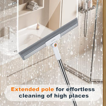 Rubber Squeegee Broom for Floor,Upgrade 62" Long Handle Window Squeegee, 2 Cleaning Cloths, Silicone Pet Hair Remover,Magic Broom Removes Water Spots, Stains, Grease, and Hair from Glass Surfaces. - size: Large (3 in 1)