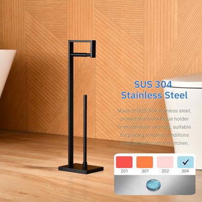 Toilet Paper Holder Stand with Reserve, Matte Black Bathroom Standing Toilet Paper Roll Holder with Storage - color: Matte Black