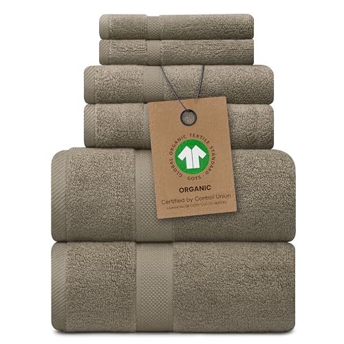100% Organic Zero-Twist Cotton Towels - GOTS Certified Luxury Bath Towels - Ultra Soft & Plush 700GSM Long-Staple Cotton - 6 Piece Towel Set (Taupe) - color: Taupe, size: 6pc Towel Set