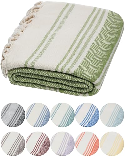 DEMMEX Organic Diamond Turkish Bath & Beach Towel | 100% Oeko-TEX Certified Turkish Cotton, Ultra-Soft, Quick-Dry, Lightweight, Oversized Luxury Peshtemal Towel, Prewashed, 71"x36", Olive Green - color: Olive Green