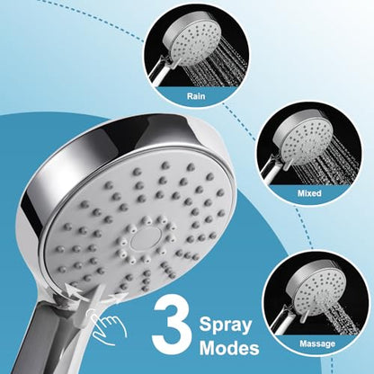 OFFO Shower Slide Bar Combo, Adjustable 21 in Slide Bar with 3-Mode Round Handheld Shower Head and 60 in Stainless Steel Hose, Screw Wall Mounted, Chrome Finish - style: Round 21" Slide Bar & 60" Hose