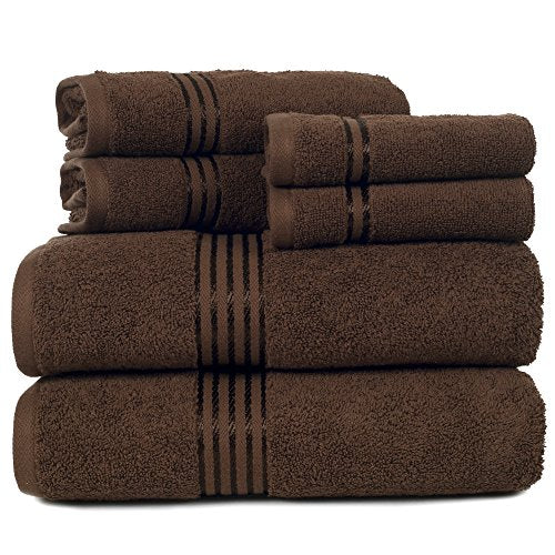 Bedford Home 100% Cotton Hotel 6 Piece Towel Set - Chocolate - color: Chocolate