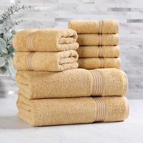 Superior Egyptian Cotton 8-Piece Towel Set, Assorted Towels for Home Bathroom, Guest Bath Decor Essentials, Includes 2 Bath, 4 Hand, 2 Face Towels/Washcloths, Quick Dry, Absorbent, Gold - color: Gold, size: 8 Piece Towel Set
