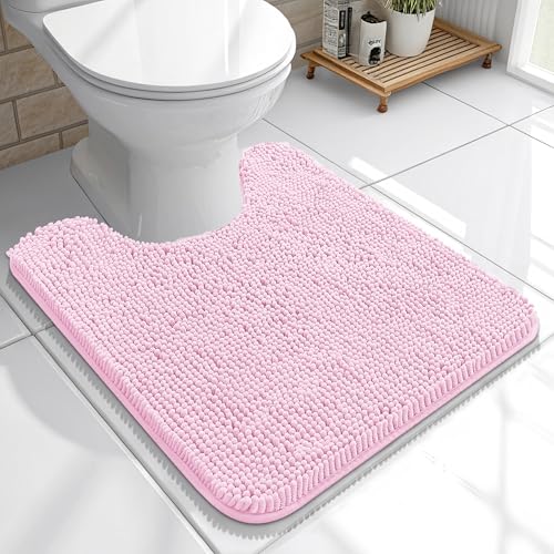 OLANLY Toilet Rugs U-Shaped 20x20, Soft Absorbent Chenille Contour Rugs | Pink, Quick-Drying Rubber Backing, Machine Washable Non-Slip Shaggy Bathroom Mat for Toilet, Home Decor Accessories - color: Pink, size: 20" X 20" Contour Rug